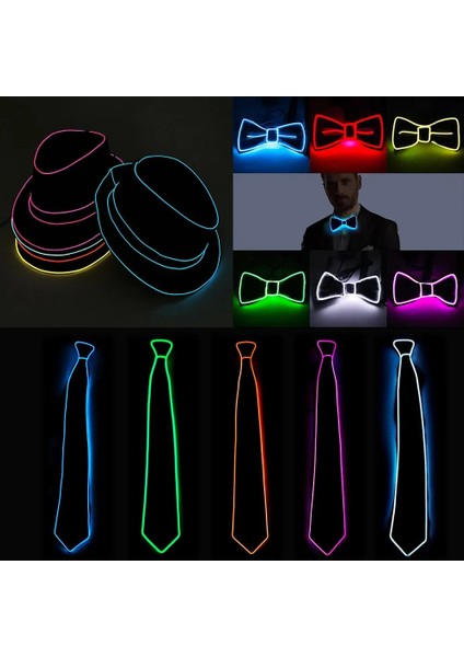 Neon Yeşil Papyon Caz Dansçısı Tel Parlayan Çizgiyi Tercih Ediyor Beyefendi Kap Çekici Çılgın LED Şerit Neon Silindir Şapka Kravat Olay Düğün Parti Malzemeleri (Yurt Dışından)