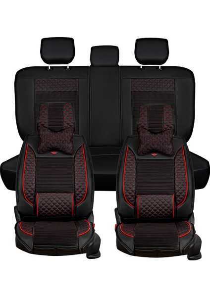 Nissan Skystar Lüx Deri Oto Koltuk Kılıfı 5'li Set Tam Takım Urban Siyah Kırmızı modelleri