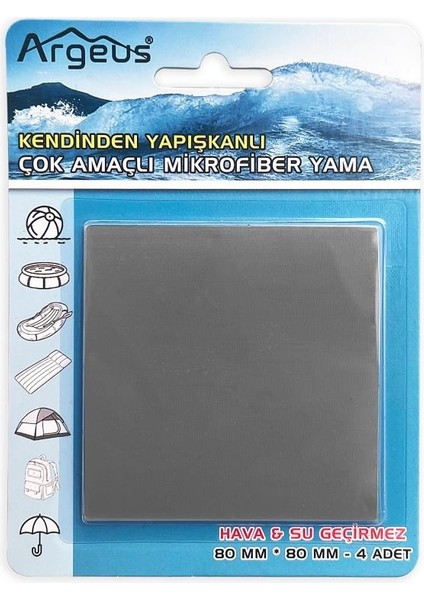 4'lü Yapışkanlı Fiber Çadır Tamir Yaması Gri