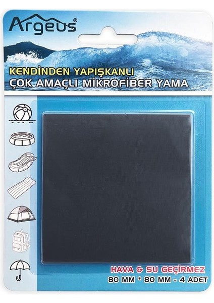 4'lü Yapışkanlı Fiber Çadır Tamir Yaması Antrasit