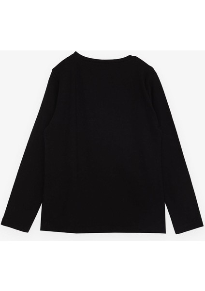 Kız Çocuk Uzun Kollu Tişört Simli Yazı Baskılı 9-14 Yaş, Siyah fiyatları