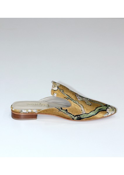 Ipek- Deri Kadın Terlik | Kösele Taban | Gold Van Gogh Badem Ağacı fırsatları