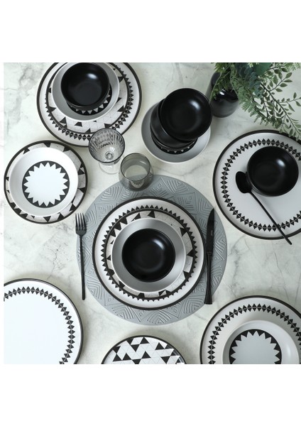 Black Pattern Nordic Yemek Takımı 24 Parça 6 Kişilik 21478-79-80