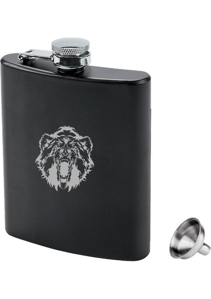 Mat Siyah Paslanmaz Çelik Cep Icki Matarası 8oz 240ML Vahşi Ayı