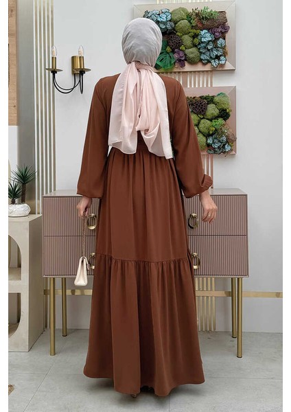 Fırfırlı Elbise Bym1 Taba modelleri