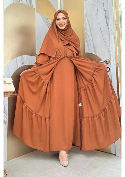 Kol Lastikli Kat Görünümlü Abayalı Elbise Takım 3859 Taba fiyatları