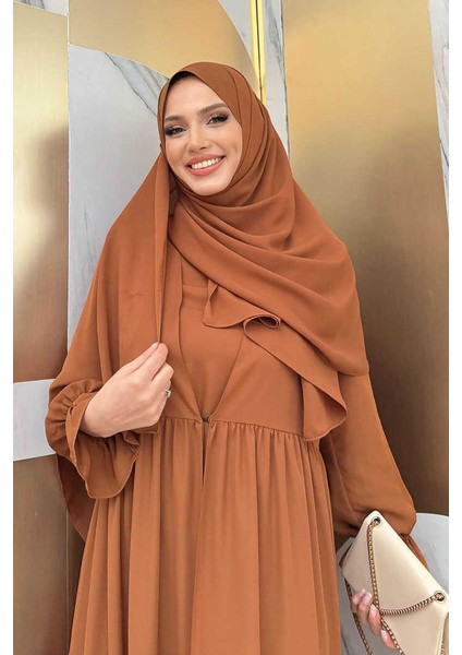 Kol Lastikli Kat Görünümlü Abayalı Elbise Takım 3859 Taba fırsatları