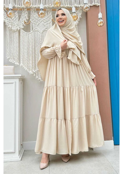 Kol Lastikli Kat Görünümlü Abayalı Elbise Takım 3859 Taş fiyatları