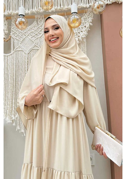 Kol Lastikli Kat Görünümlü Abayalı Elbise Takım 3859 Taş fırsatları