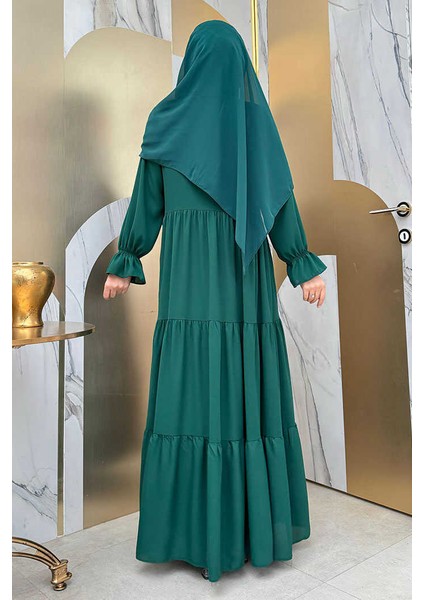 Kol Lastikli Kat Görünümlü Abayalı Elbise Takım 3859 Zümrüt modelleri
