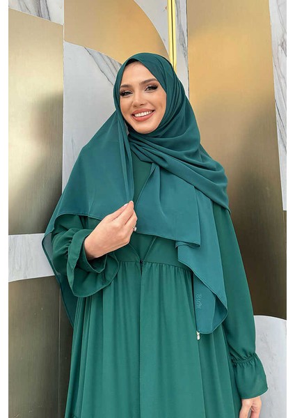Kol Lastikli Kat Görünümlü Abayalı Elbise Takım 3859 Zümrüt fırsatları
