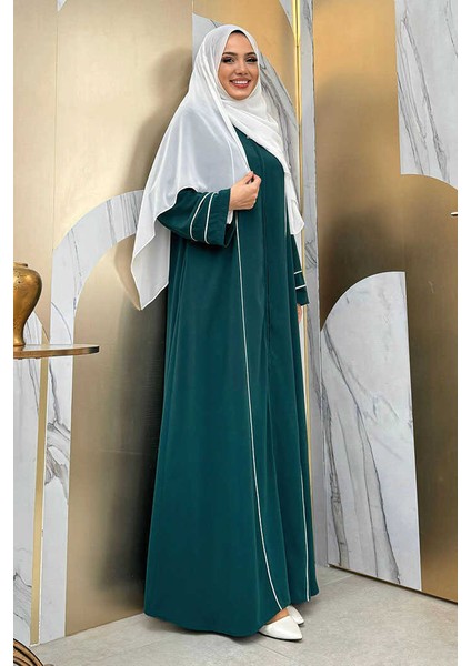 Çizgi Detaylı Boydan Fermuarlı Tam Boy Ferace BYM11 Zümrüt fiyatları