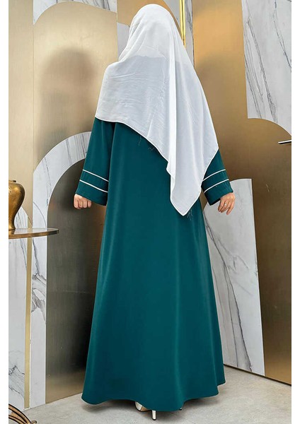 Çizgi Detaylı Boydan Fermuarlı Tam Boy Ferace BYM11 Zümrüt fırsatları