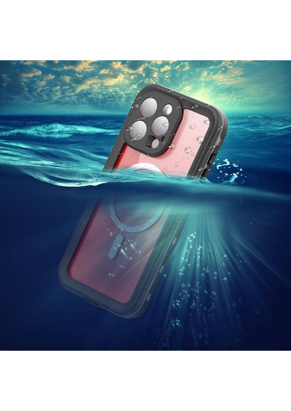 Apple iPhone 15 Pro Su Geçirmez Kılıf Magsafe Waterproof Shockproof Ip 68 Sertifikalı Su Altı Kılıf