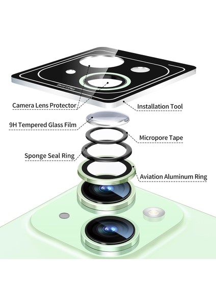 Apple iPhone 15 Uyumlu Safir Kamera Lens Koruyucu Orijinal Kenarı Çıkıntılı Model Uygulama Aparatlı