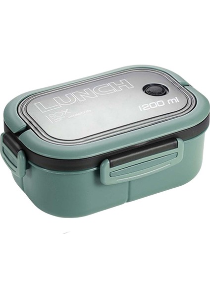 1200ML Bento Box Öğle Yemeği Kabı 2 Katlı 3 Bölmeli Mühürlü Hafif Yeşil (Yurt Dışından)
