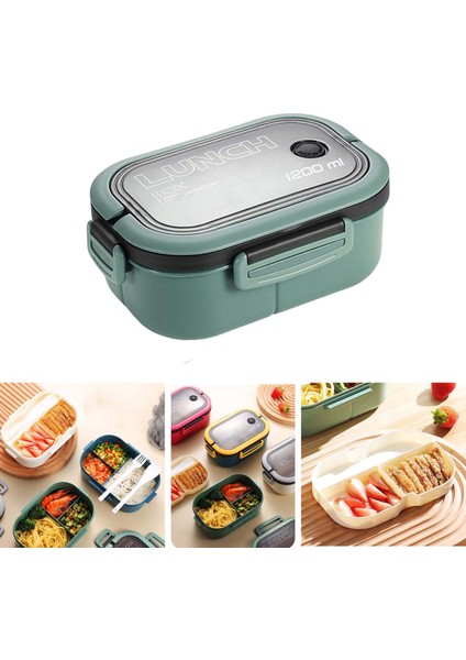 1200ML Bento Box Öğle Yemeği Kabı 2 Katlı 3 Bölmeli Mühürlü Hafif Yeşil (Yurt Dışından) modelleri