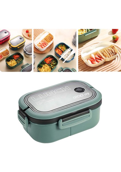 1200ML Bento Box Öğle Yemeği Kabı 2 Katlı 3 Bölmeli Mühürlü Hafif Yeşil (Yurt Dışından) fırsatları