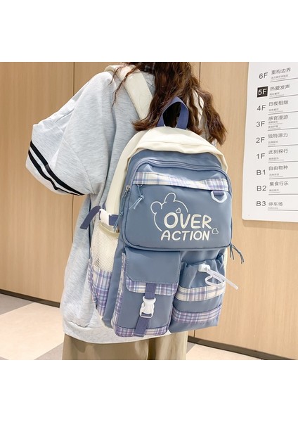 Mori Net Ekose Renkli Sırt Seyahat Sırt Aşınmaya Dayanıklı Çok Cepli Sevimli Ortaokul Öğrencisi Okul Çantası (Yurt Dışından) modelleri