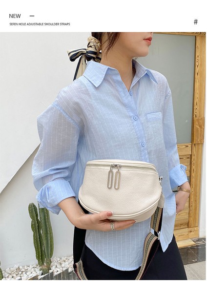 Eyer Kadın 2024 Deri Crossbody Çift Fermuarlı Ilk Katman Inek Derisi Küçük Omuzdan Askılı Çanta (Yurt Dışından)