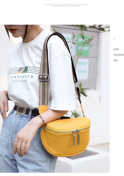 Eyer Kadın 2024 Deri Crossbody Çift Fermuarlı Ilk Katman Inek Derisi Küçük Omuzdan Askılı Çanta (Yurt Dışından)