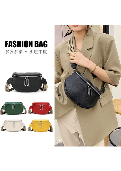 Eyer Kadın 2024 Deri Crossbody Çift Fermuarlı Ilk Katman Inek Derisi Küçük Omuzdan Askılı Çanta (Yurt Dışından)