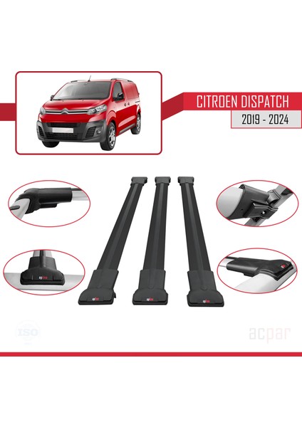 Citroen Dispatch 2019 ve Sonrası ile Uyumlu Fly Model Ara Atkı Tavan Barı Siyah 3 Adet indirimleri