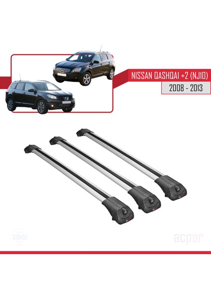Nisssan Qashqai +2 (NJ10) 2008-2013 Arası ile Uyumlu Ace-1 Ara Atkı Tavan Barı Gri 3 Adet Bar fırsatları