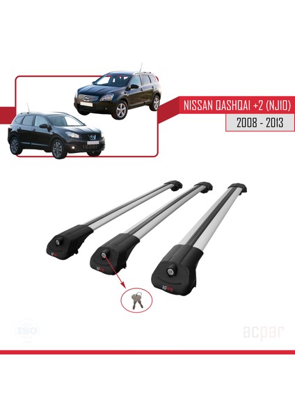 Nisssan Qashqai +2 (NJ10) 2008-2013 Arası ile Uyumlu Ace-1 Ara Atkı Tavan Barı Gri 3 Adet Bar indirimleri