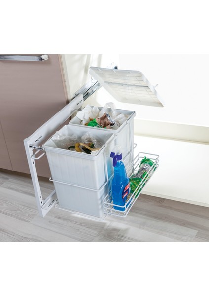 Plastik Ikili Çöp Kovası Şişelik Yandan Teleskopik Raylı 28 Lt
