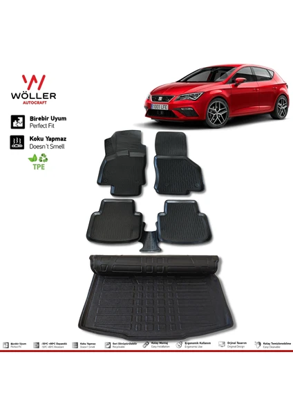 Seat Leon Paspas Bagaj Havuzu Set 2013 2020 Arası Uyumlu 3D Wöller Ultraflex Set