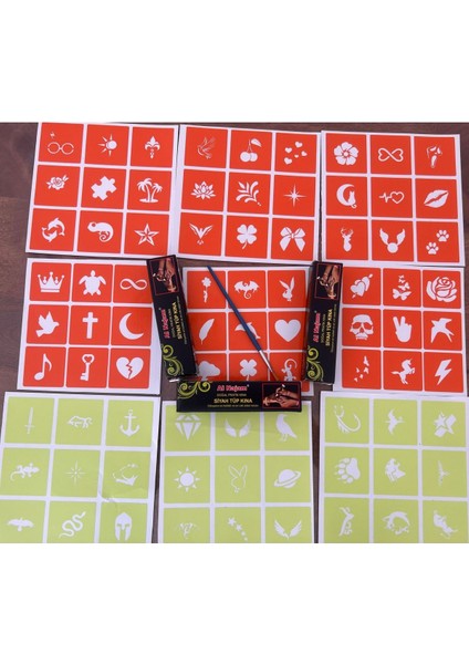 Geçici Dövme Seti 81 Şablon 3 Tüp Siyah Al Najam Kına ve Fırça Hediyeli