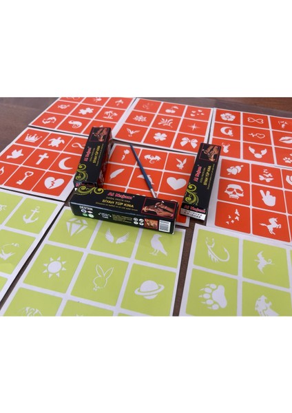 Geçici Dövme Seti 81 Şablon 3 Tüp Siyah Al Najam Kına ve Fırça Hediyeli fiyatları