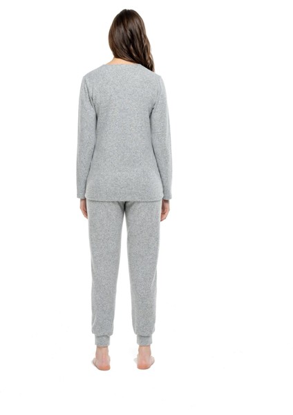 3981 Kadın Yuvarlak Yaka Viskonlu Pijama Takımı
