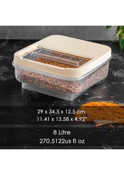 2'li Set - Kayar Kapaklı Bakliyat Saklama Kabı 8 Lt - 12 Lt Mutfak Düzenleyici Kutu Un Kabı Krem