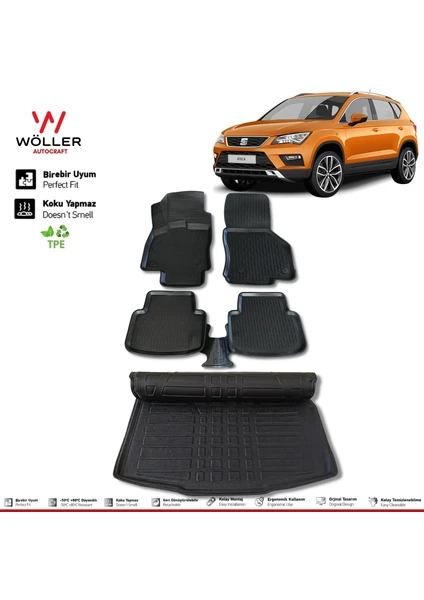 Seat Ateca Paspas Bagaj Havuzu Set 2017 Sonrası Uyumlu 3D Wöller Ultraflex Set