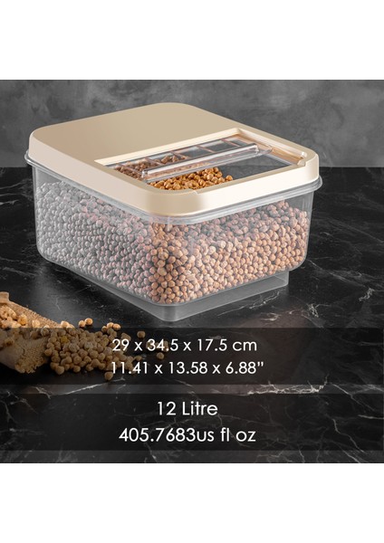 3 Adet 12 Lt Mega Boy Çok Amaçlı Saklama Kutusu - Kayar Kapaklı Erzak Saklama Kabı Un Kabı Krem modelleri