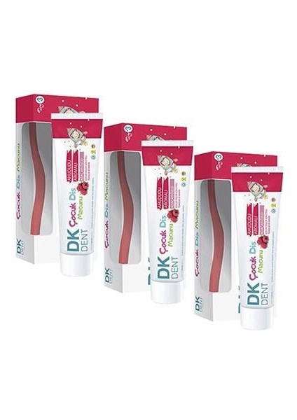 Dkdent Ahududu Aromalı Florürsüz Çocuk Diş Macunu 50 Ml Fırça Li X 3 Adet