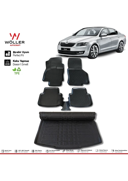 Skoda Octavia Paspas Bagaj Havuzu Set 2013 2019 Arası 3D Wöller Ultraflex Set