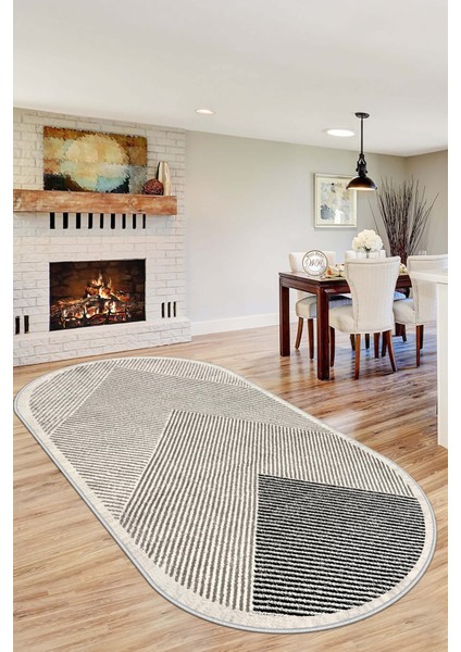 Dijital Baskı Makinede Yıkanabilir Kaymaz Taban Leke Tutmaz Bej Oval Mutfak Halısı Salon Halısı ve Yolluk