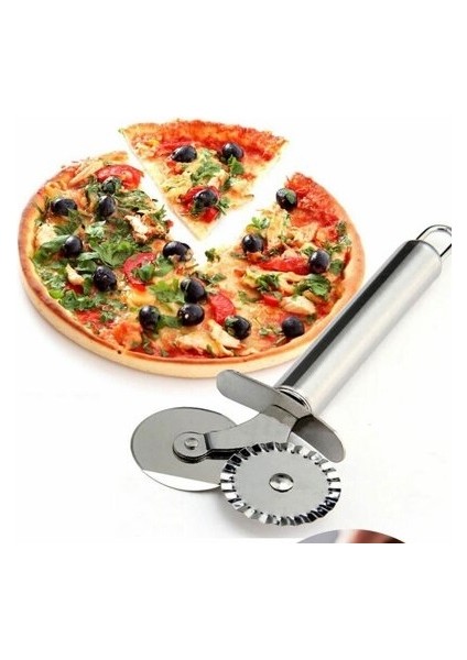 Çift Başlı Metal Pizza Kesici ve Hamur Ruleti