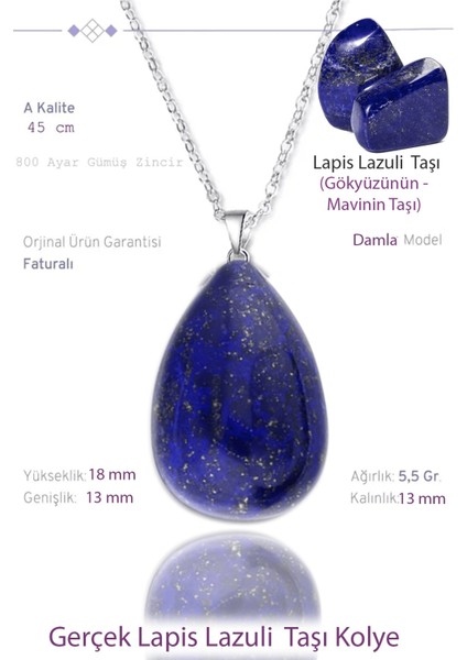 Sertifikalı Damla Model Gerçek Lapis Lazuli Taşı Kolye