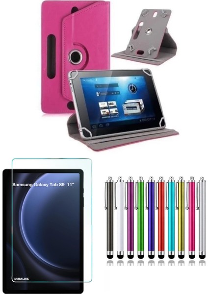 Duhalıne Samsung Galaxy Tab S9 11" Uyumlu Standlı Tablet Kılıfı + Kırılmaz Ekran Koruyucu+ Dokunmatik Kalem