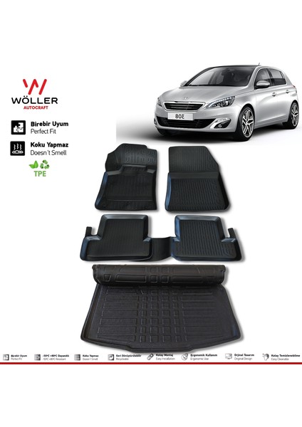 Peugeot 308 Paspas Bagaj Havuzu 2014 2021 Arası 3D Havuzlu Wöller