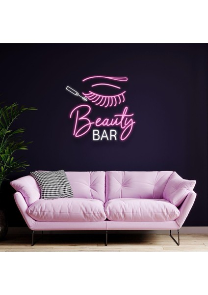 Beauty Bar Yazılı Kirpik Figürlü Neon Tabela