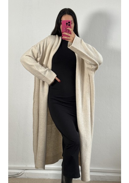 Ekru Pis Dikiş Detaylı Uzun Oversize Yumoş Triko Hırka 26257 indirimleri