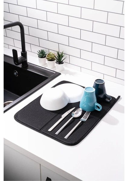 Bulaşık Kurutma Matı Kurulama Bezi Kurutma Örtüsü Tezgah Üstü - Siyah modelleri