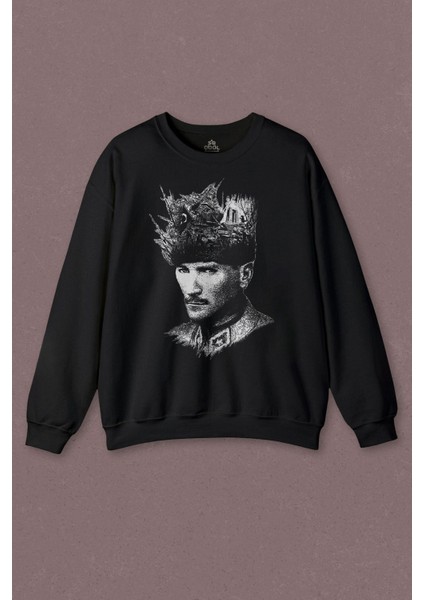 Unisex Sweatshirt Atatürk Çanakkale Silüet Tipografi Mustafa Kemal Cumhuriyet Baskılı Sweatshirt