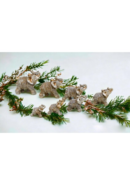 Lüks Işlemeli 7li Bereket Fil Biblo Hediyelik Dekoratif Ürün Konsol Vitrin Süsü Ev Yılbaşı Hediyesi