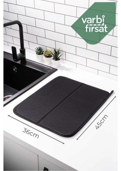 Bulaşık Kurutma Matı Kurulama Bezi Kurutma Örtüsü Tezgah Üstü - Siyah indirimleri